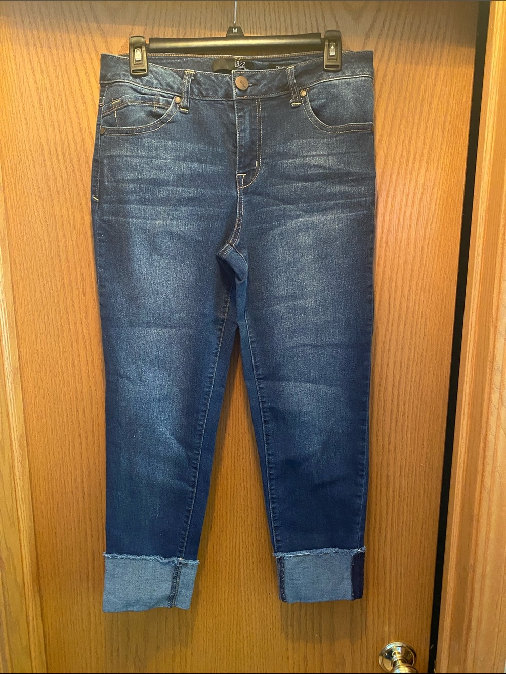 1822 Denim Dark Blue Cuffed Ankle Jeans